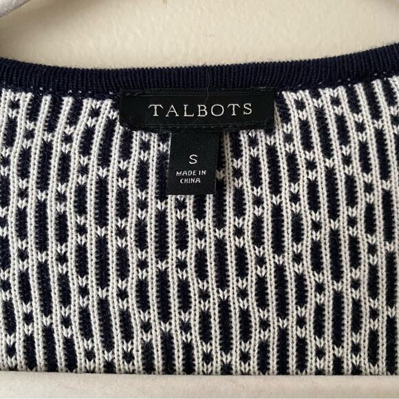 Talbots | Long Line Open Front Cardigan Sweater Duster Navy White Small - Picture 2 of 6